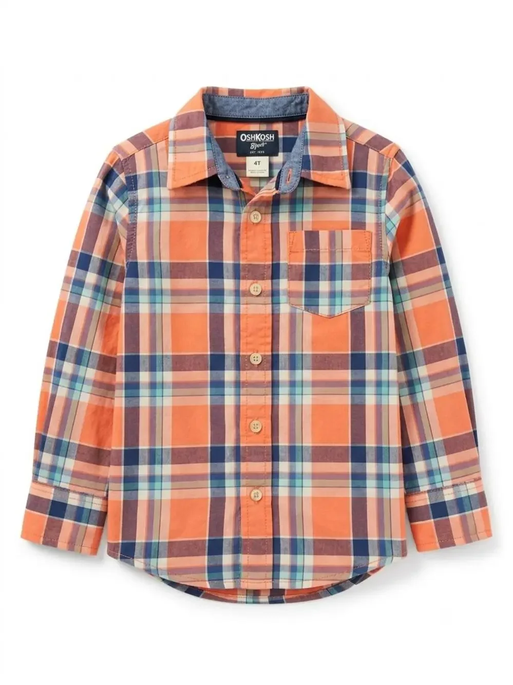 OshKosh B’gosh Orange & Blue Plaid Long-Sleeve Button-Down Shirt